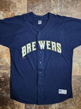 VINTAGE 1997 Milwaukee Brewers Russell Athletic Jersey Men's 2XL 90's USA Made